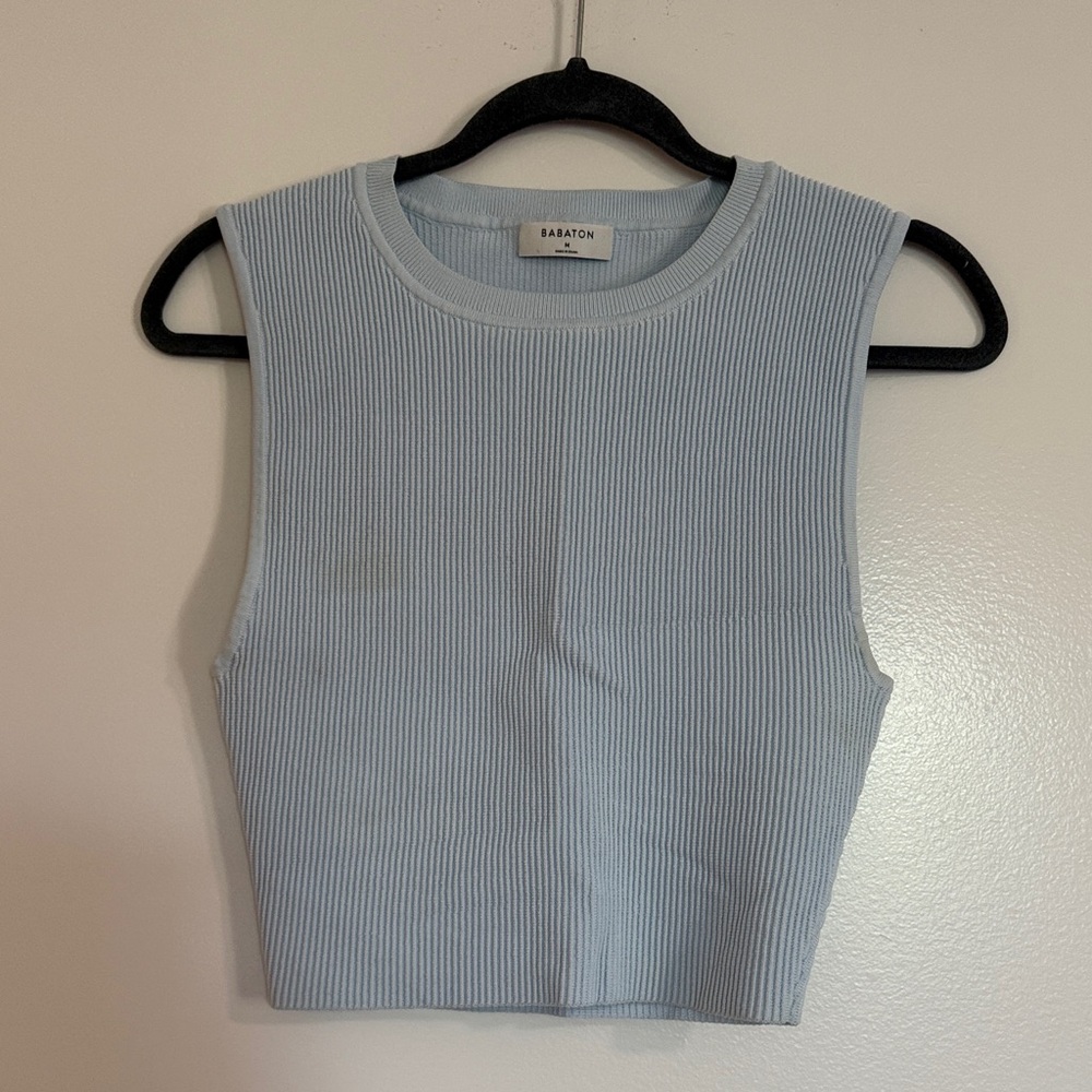 Babaton Sky Blue Ribbed Crop Top Size M